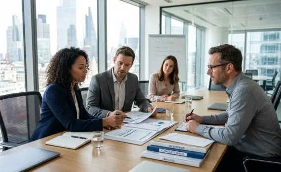 A group of people discussing Corporate Taxi Accounts