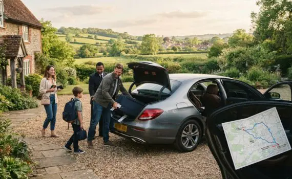 A family putting luggage into a reliable Heathrow Airport transfer