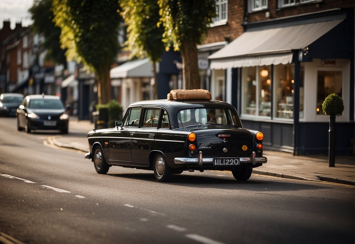 A taxi cruises past Henley-on-Thames' top restaurants, showcasing their Michelin-starred cuisine and vibrant atmosphere