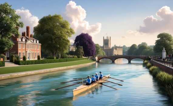 The River Thames flows peacefully past the Henley River and Rowing Museum, surrounded by lush greenery and historic buildings