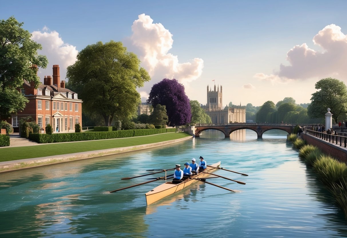 The River Thames flows peacefully past the Henley River and Rowing Museum, surrounded by lush greenery and historic buildings