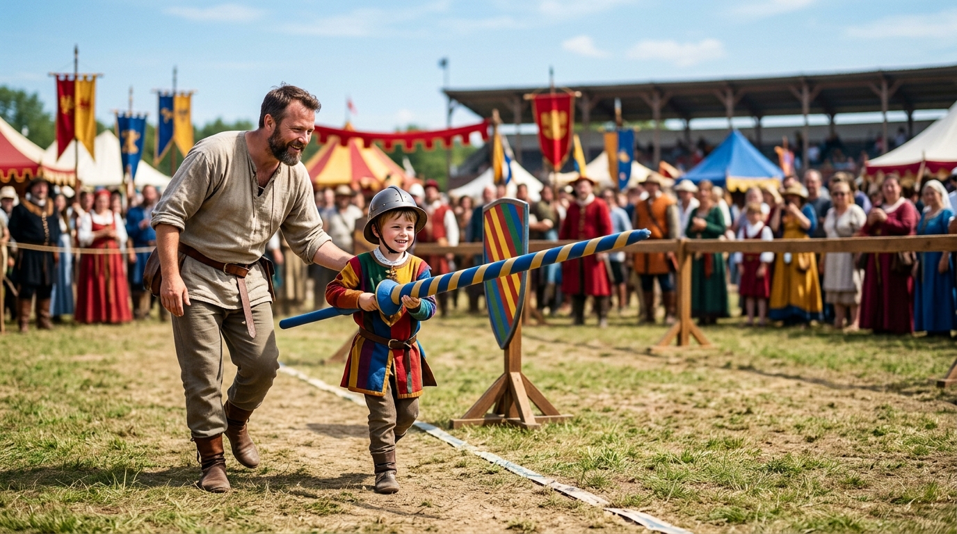 child being taight about Jousting