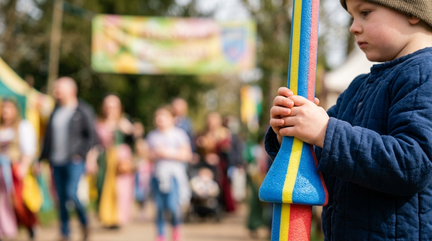 child holding a jousting pole