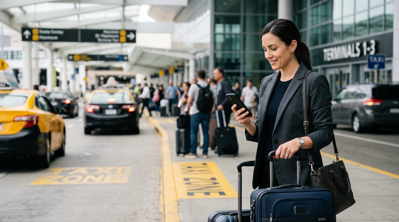 business woman waiting for a taxi outside the airport
