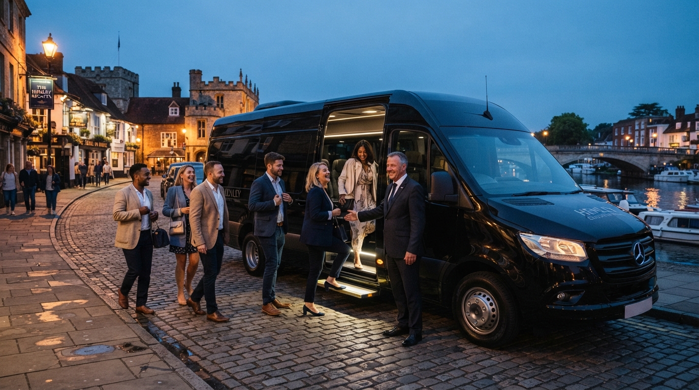 people boarding private hire minibus with chauffeur