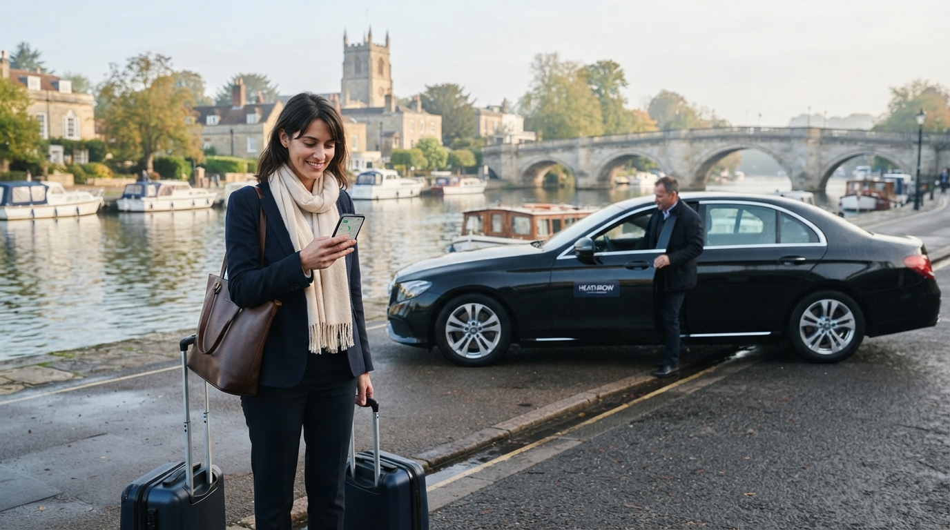 A woman booking a reliable Heathrow Airport transfer
